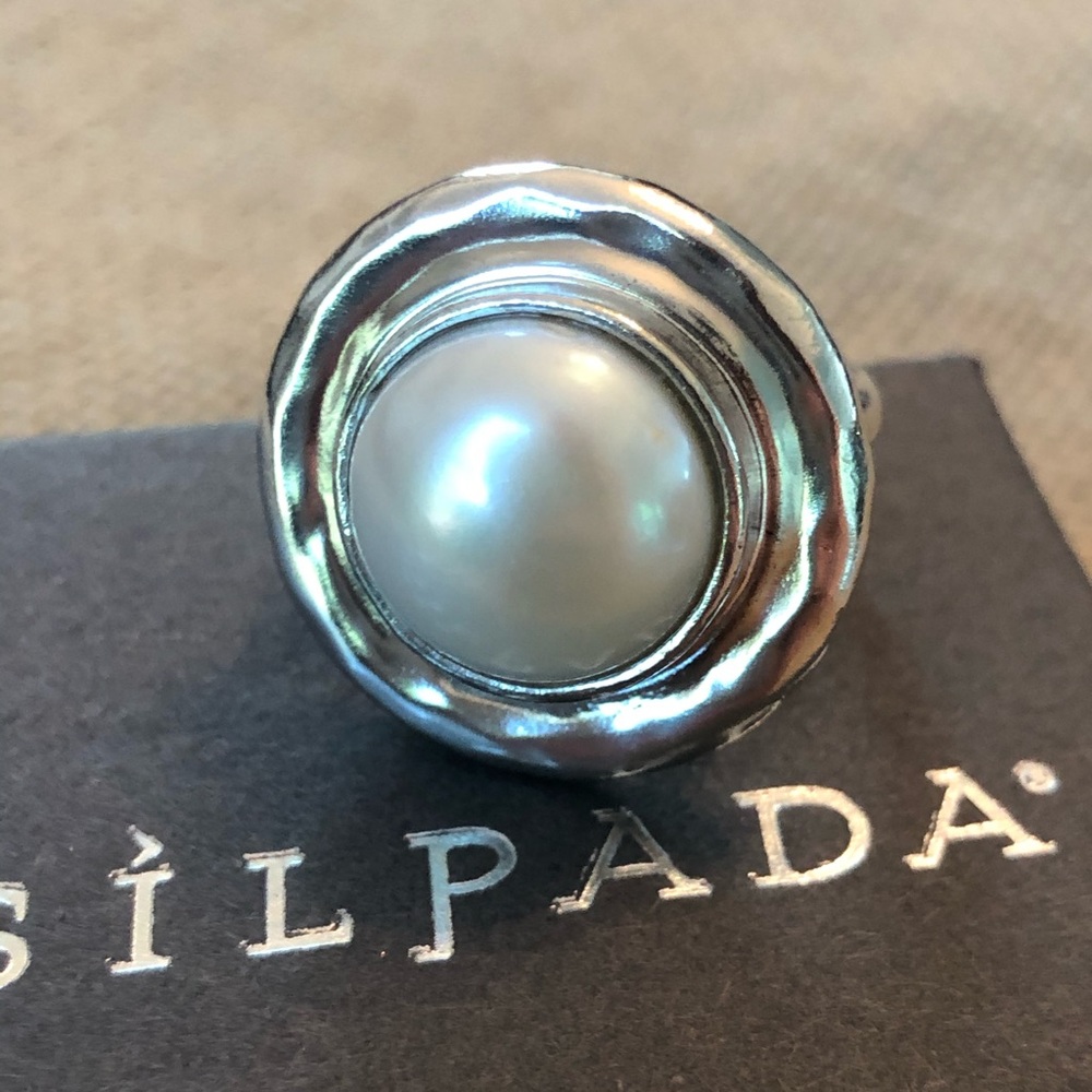 Silpada .925 Sterling Pearl Statement Ring Size 8 - Picture 3 of 6